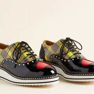 Torrid Plaid Oxford Shoes Yellow Tartan Studded Lace Up Punk Statement Women